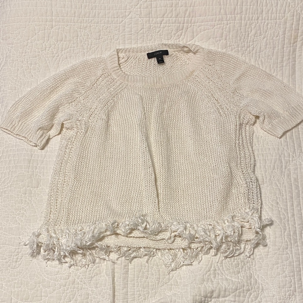J. Crew Cream Knit Top with Fringe Hem